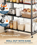 Portable Foldable Storage Shelves Freestanding Three Tier Kitchen Shelving Unit White showing lockable casters for easy rolling.
