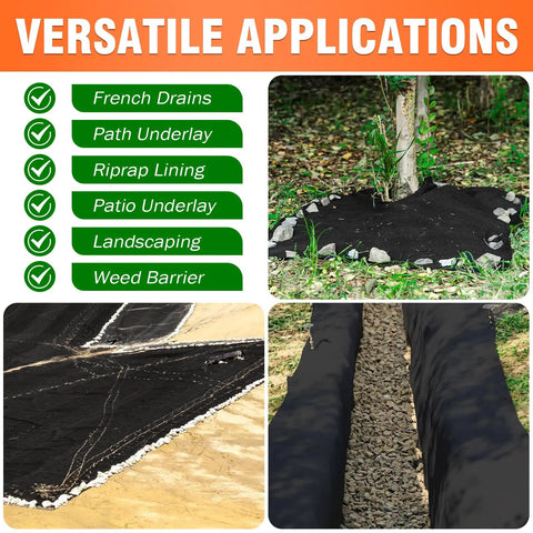 6oz Non Woven Geotextile Fabric 3 Ft By 50 Ft Heavy Duty PET Geotextile used in French drains and landscaping applications