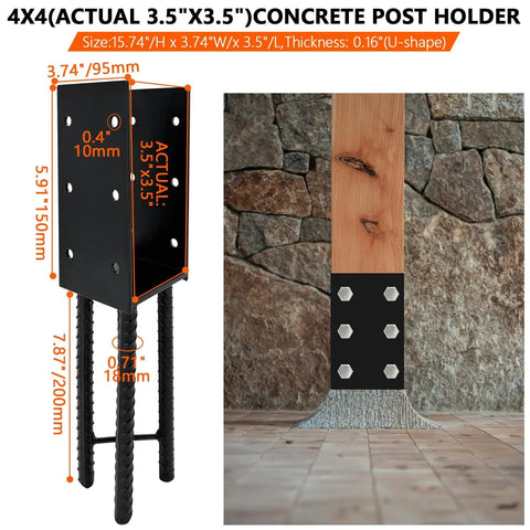 4 Pack Heavy Duty Concrete Post Anchors For 4x4 And 4x6 Posts, Solid Steel Fence Post Base With Screws, Waterproof Galvanized Finish