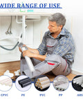 Plumber using PVC Deburring Tool For Plastic Pipe Set Six Size One And A Quarter Inch To Four Inch for plumbing work