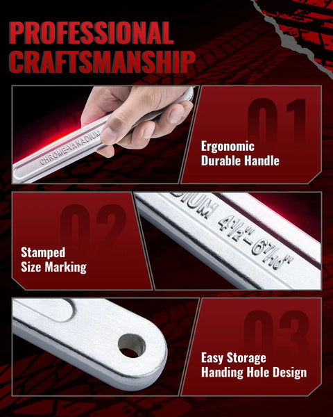 Adjustable Spanner Wrench Set With Changeable Heads All In One Eleven Piece Tool Kit For Hydraulic Ram Cylinders DIY Ready Machinery And Vehicles With Square Slot And Round Hole Adapters featuring ergonomic handle and stamped size marking.