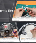 Pro Grade Twenty Pack Reflective Tachometer Tape Strips for Optical and Laser Tachometers, shown with application steps