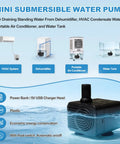 Smart Tiny But Mighty Mini Sump Pump With Water Sensor And Float Switch, Auto On Off, for HVAC and Dehumidifiers