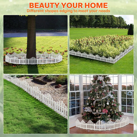 No Dig Garden Edging Border Set 13 Ft Landscape Edging Pearl White 9.3 Inch Tall used around a tree, flower bed, path, and Christmas tree