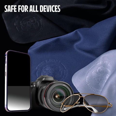 Microfiber lens cleaning cloths, Cellhelmet See Lion Swipes, light blue and navy, 6-pack for glasses, screens and lenses