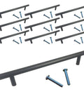 Ten Pack Oil Rubbed Bronze Cabinet Pulls For Kitchen Drawers Ships With Heavy Duty One Inch Screws Eight Inches Long With Six Inch Hole Spacing, showing hardware and screws.