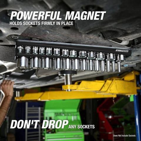 Magnetic Metric Socket Organizer Set For Toolboxes And Rolling Carts 3 Piece Tray holding sockets under vehicle