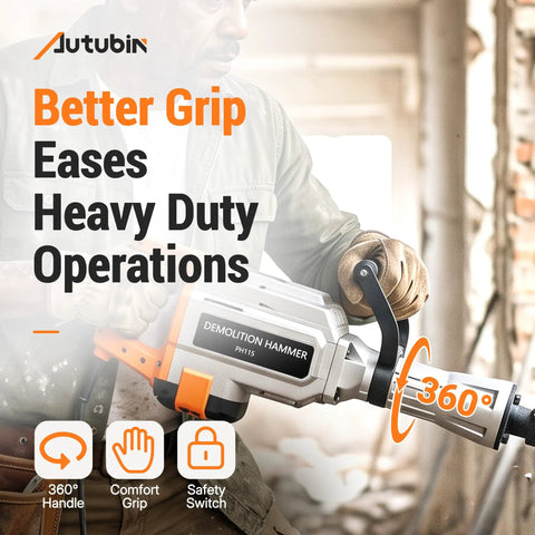 Professional Electric Jack Hammer Pumping 3500W Real Kick And 3000BPM Thumping Impact in use with comfort grip handle.