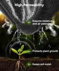 Close-up of Heavy Duty Woven Weed Barrier Fabric 4 Ft By 300 Ft 3.2 Oz Landscape Underlayment showing permeability over plant