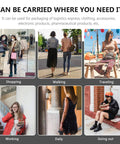 Collage of people in various settings labeled 'Shopping,' 'Walking,' 'Traveling,' 'Working,' 'Daily,' and 'Going out.'