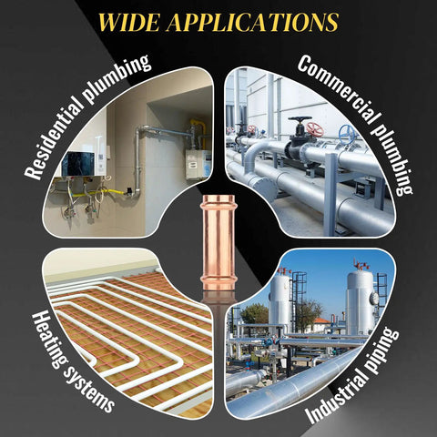Image depicting 40 Pack Copper Press Extended Couplings One And A Quarter Inch Press To Connect Fittings For Copper Tubing And Plumbing Systems With LBP Design That Signals Unpressed Joints During Testing And Pro Grade Copper Build For Quick Reliable Install in various plumbing applications.