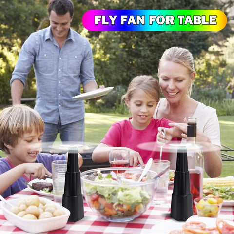 Family enjoying picnic outdoors with Four Pack Portable Fly Fans For Tables Indoors Outdoors Battery Powered Tabletop Fans