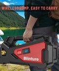Person holding Battery Operated Transfer Pump 300GPH Cordless Water Pump for RV and Boat, outdoors, portable design.