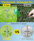Comparison of Thick 8 Gauge Circle Top Landscape Pins Stakes Galvanized 6 Inch Garden Staples with U-type pins in grass