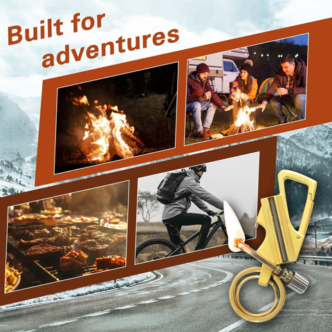 2 Pack Permanent Match Lighters With Multitool Keychain And Bottle Opener For Camping And Hiking, shown with campfire scenes