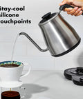 Stainless steel Gooseneck Electric Kettle for pour over coffee, precise temperature control, 1-liter size, one degree increments.