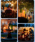 Top Tier Outdoor Weatherproof Light Timer Featuring Built In Daylight Detector And Flexible Dusk To Dawn Or Custom Hour Schedules For Backyard Scapes With A Hassle Free Plug And Play 12 Foot Extension Cord, illuminating outdoor gathering at night.