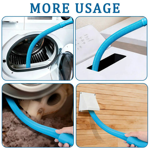 Ultimate Dryer Vent Cleaning Kit With Flexible Brush And Universal Vacuum Attachment shown removing lint from dryer ducts and vents.
