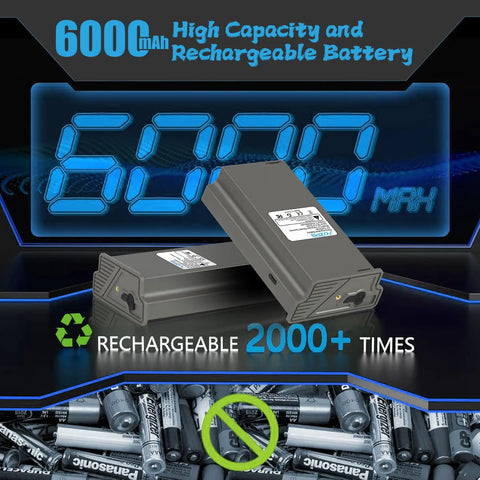 Heavy Duty 6000mAh Replacement Batteries 4 Pack With 4 Port Fast Charger For Trail Cameras showing two rechargebale batteries with high capacity.