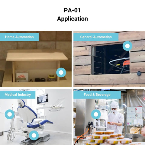 Applications of Potentiometer Feedback Mini Linear Actuator in home automation, general automation, medical industry, and food & beverage setups.