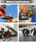 VGBUY rivet nut kit collage: workers in construction, kitchen repair, automotive, and solar panel installation