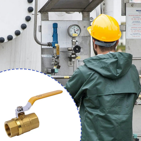 Worker adjusting machine with Beefy Brass Ball Valve, 1-1/4 Inch Full Port NPT Female To Female, Water Shut Off Plumbing Fitting inset