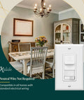 Living room with Paddle Dimmer Switch For 200W Dimmable LED CFL Lights 3 Way Or Single Pole and no neutral wire needed