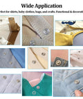 Heavy Duty Copper Snap Button Kit With One Hundred Rustproof Fasteners And QuickPress Plier Plus Smart Storage Box For ZeroFuss Clothing Repairs And Solid DIY Builds displayed on various fabrics and clothing options.
