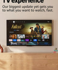 Next Level 4K Streaming Stick Delivering Blazing Wifi 6 Speeds And Rock Solid Alexa Voice Controls on a TV showcasing streaming options.