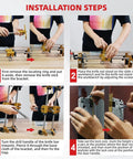 Installation steps for No Sweat Door Lock Installation Kit Featuring Hella Tough Tungsten Steel Cutters and Razor Sharp Chisel.
