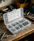 Pro Grade M2 Self Tapping Screws Set Round Head Carbon Steel Assortment Kit For Metal Projects And Furniture Assembly on workbench