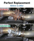 Before and after image showing Tough As Nails Exhaust Manifold Bolts M10x1.5 for muffler replacement, highlighting old rusty vs. new secure bolts.