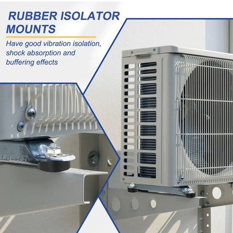 Heavy Duty Rubber Vibration Isolator Mounts Anti Shock Engine Struts With Solid Lock Nuts For Motors And Air Compressors Dead Quiet Damping Rig mounted on a metal frame.
