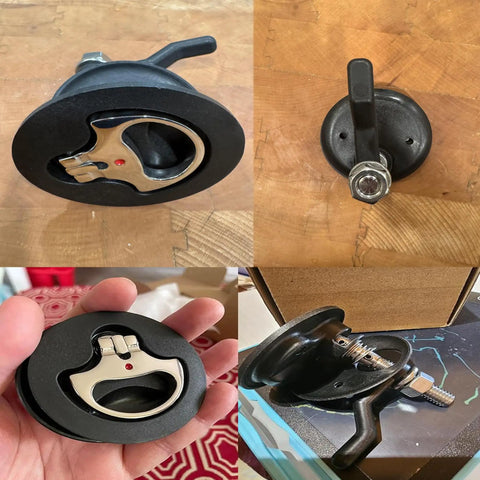 Hella Durable Marine Grade Boat Cam Latch Kit With Flush Backplates 2 Pcs Heavy Duty Stainless Steel Nylon Hatch Securing Locks showcases a black and silver latch design.