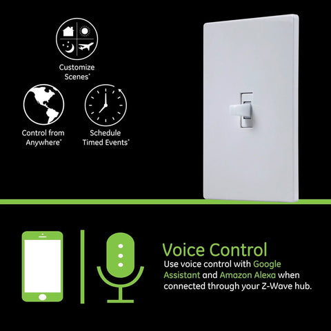 Z-Wave Smart Toggle Light Switch 3-Way Ready With Alexa And Google Assistant Works With Z-Wave Hub Repeater Range Extender White