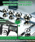 Close-up of 640 Piece Assorted 304 Stainless Steel Bearing Balls Kit 1mm To 8mm Sizes on a sliding track, showcasing precision and quality.
