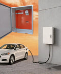 Heavy Duty Universal EV Charger Enclosure And Cover With Cable Holder, weather-resistant box mounted on wall with car charging.