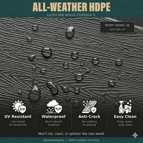 Close-up of water-resistant HDPE texture from All Weather HDPE Adirondack Chair With Built In Cup Holder Tool Free No Screws Needed