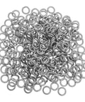 Top Shelf Heavy Duty Stainless Steel Spring Lock Washers M6 300 Piece collection, showcasing shiny split ring washers for tough jobs.