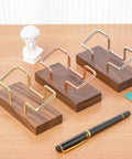 Desk Ready Pro Grade Card Holder For Desk Organization with walnut black finish, metal accents, three organizers on a desk.