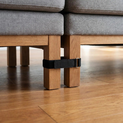 Sectional Sofa Connectors With Hook And Loop Straps securing sofa legs on wooden floor