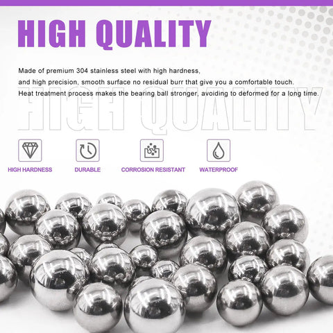 Slick Heavy Duty Chrome Steel Loose Bearing Balls 330 Piece Pack 16 Metric Sizes For Bike Hub Refresh And Caster Swap close-up of polished chrome steel balls