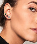 Real Good Titanium Flat Back Screw Back Stud Earrings In Crisp White 6Mm Post on model's ear, showcasing sleek design and fit.