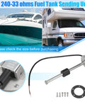 High Octane Universal Fuel Sending Unit 240 To 33 Ohms 9 Inch Fluid Gauge Sensor with silver metal finish for boats and RVs.