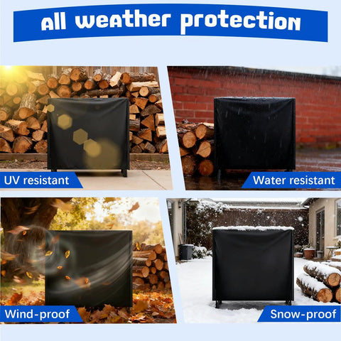 Heavy Duty 4 Foot Firewood Rack Cover Waterproof 600D Outdoor Storage With Zipper And Hook Loop Tape Fits 4 Foot Racks Protects Logs