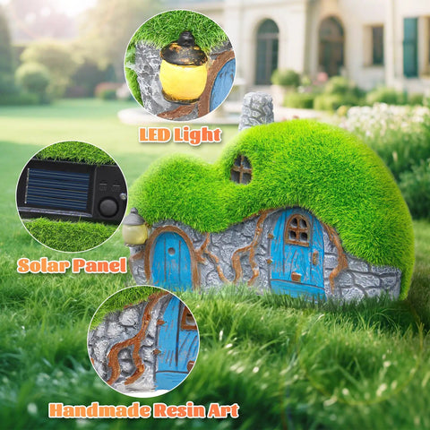 Chill Solar Garden Figurine Light Statue For Outdoor Yard Decor Resin Handmade House Garden Figurine With Solar Lights