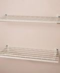 Two Pack Heavy Duty Steel Wall Garage Shelving Set 36 In By 18 In Adjustable Shelves With Hanging Rod Max Load 200 Lbs Per Shelf White