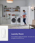 Maestro LED Plus Motion Sensor Dimmer Switch With Wall Plate in laundry room setting, showcasing hands-free auto on/off.
