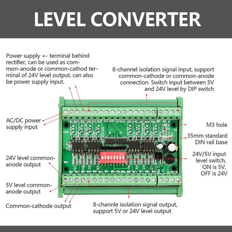 Eight Channel Bidirectional Logic Level Converter Module For 5V 24V Signals NPN PNP To NPN Translation With Optocoupler Isolation