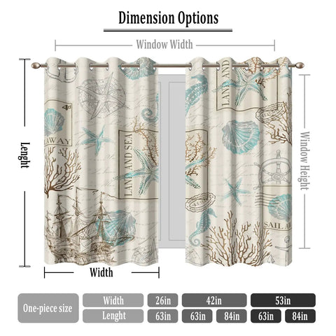 Nautical Theme Window Curtains Two Panels 42x63 Inches Each Blackout Insulating Drapes with Coastal Vibe Design in Beige.